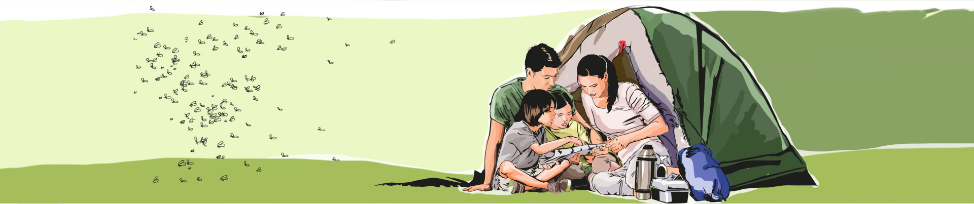 Família se diverte em um camping livre de insetos