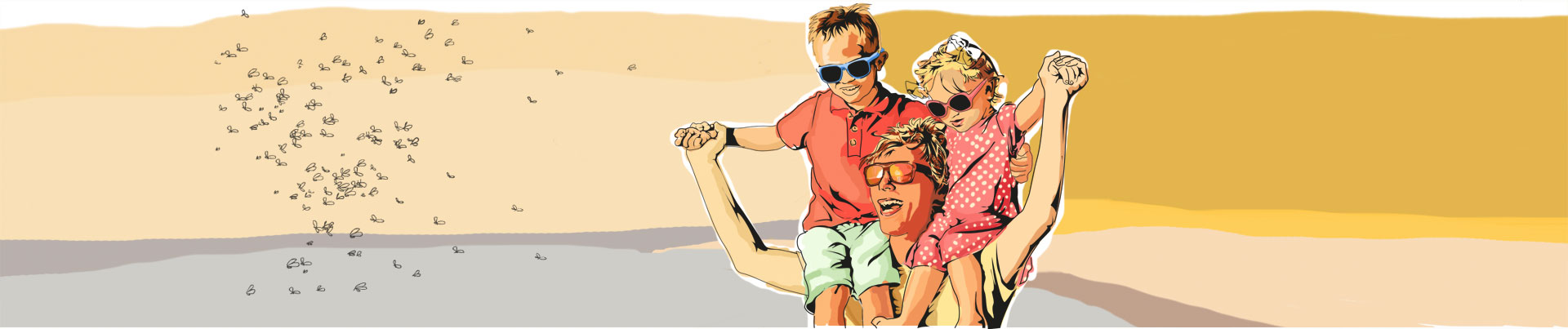 Pai se diverte com o filho e a filha ao ar livre